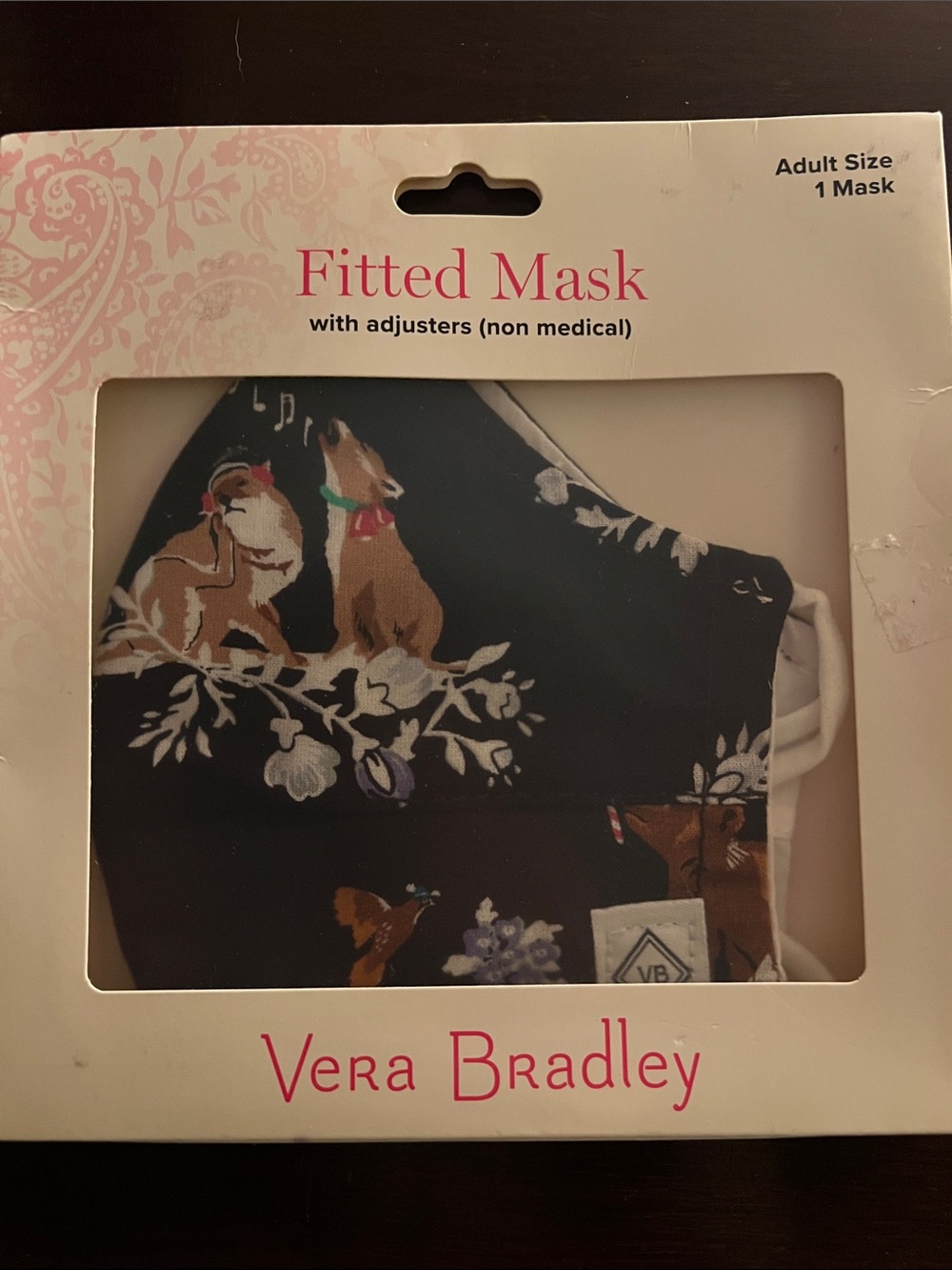 Vera Bradley Navy Face Mask with Floral and foxes holiday Print 100% cotton